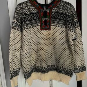 Dale of Norway Black and Cream Crewneck Sweater with Nordic Patterns